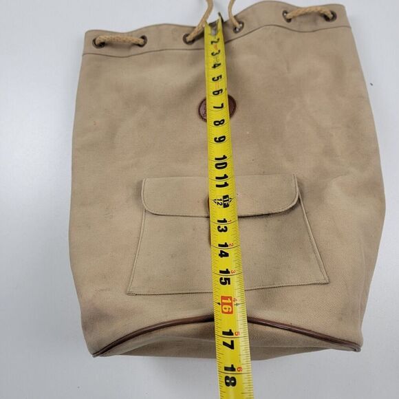 Vintage 90s Ralph Lauren Canvas Drawstring Bucket Bag Backpack Khaki Distressed - Picture 12 of 15